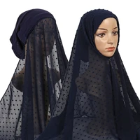 fashion pom pom chiffon convinient instant hijab with bonnet women headwear muslim underscar jersey tube cap 2in1 175x70cm