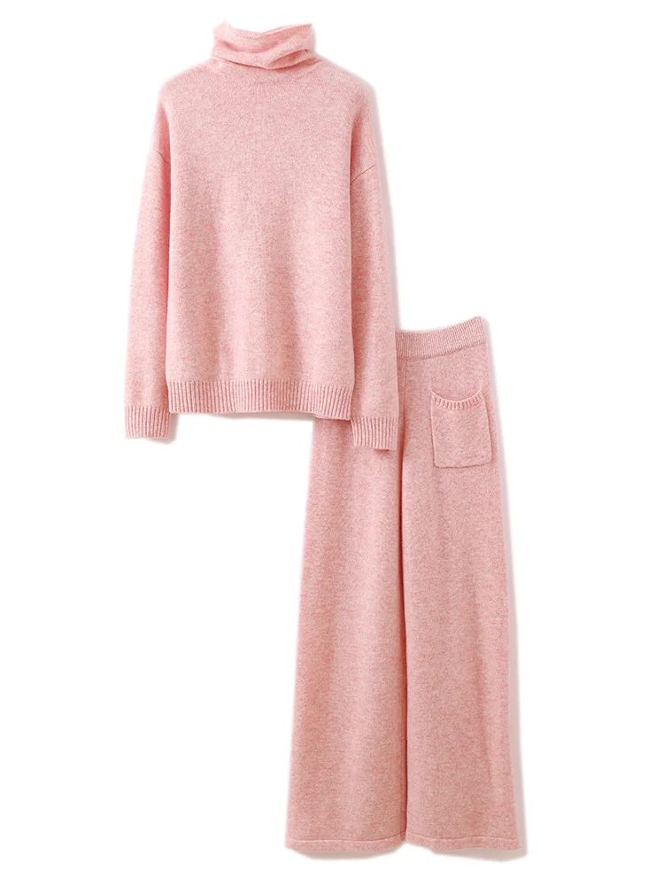 Женский костюм на осень-зиму водолазка из 100% мериносовой шерсти пуловер свитер