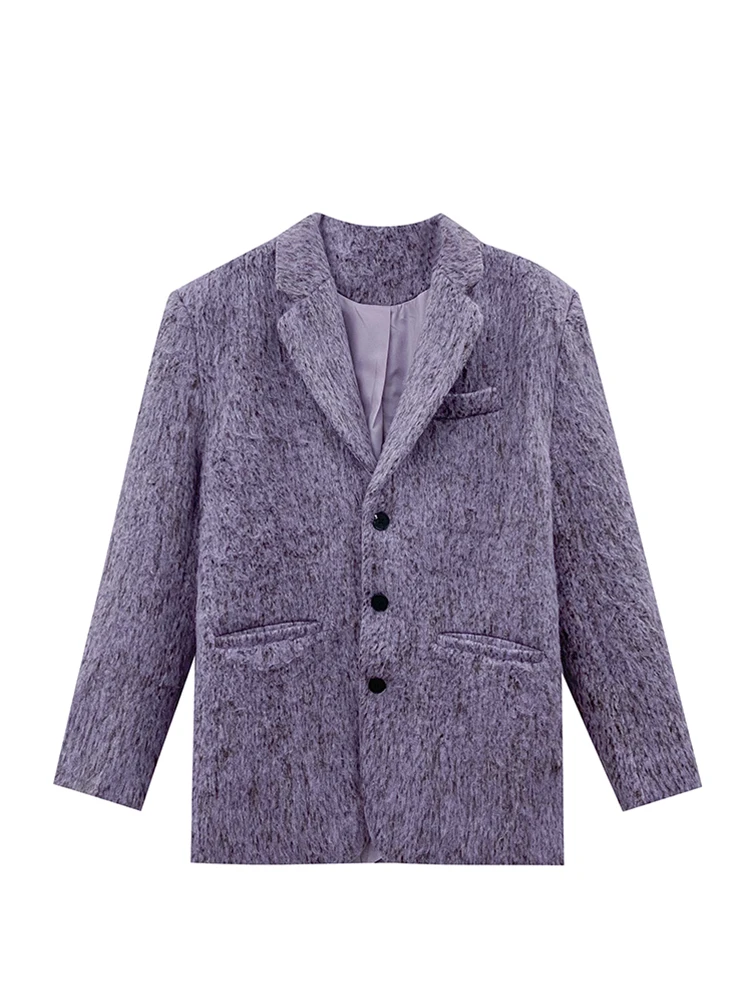 

Женский винтажный блейзер в стиле оверсайз, однобортный пиджак с лацканами, роскошная уличная одежда, модный однотонный жакет, зима