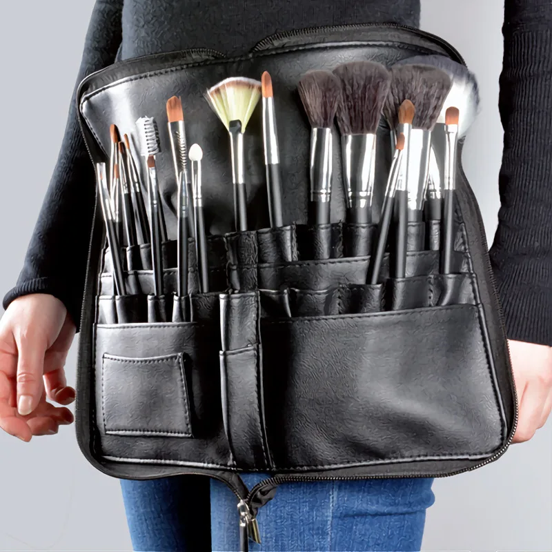 

1Pcs Black Two Arrays Makeup Brush Holder Stand 24 Pockets Strap Belt Waist Bag Salon Makeup Artist Cosmetic Brush Organizer