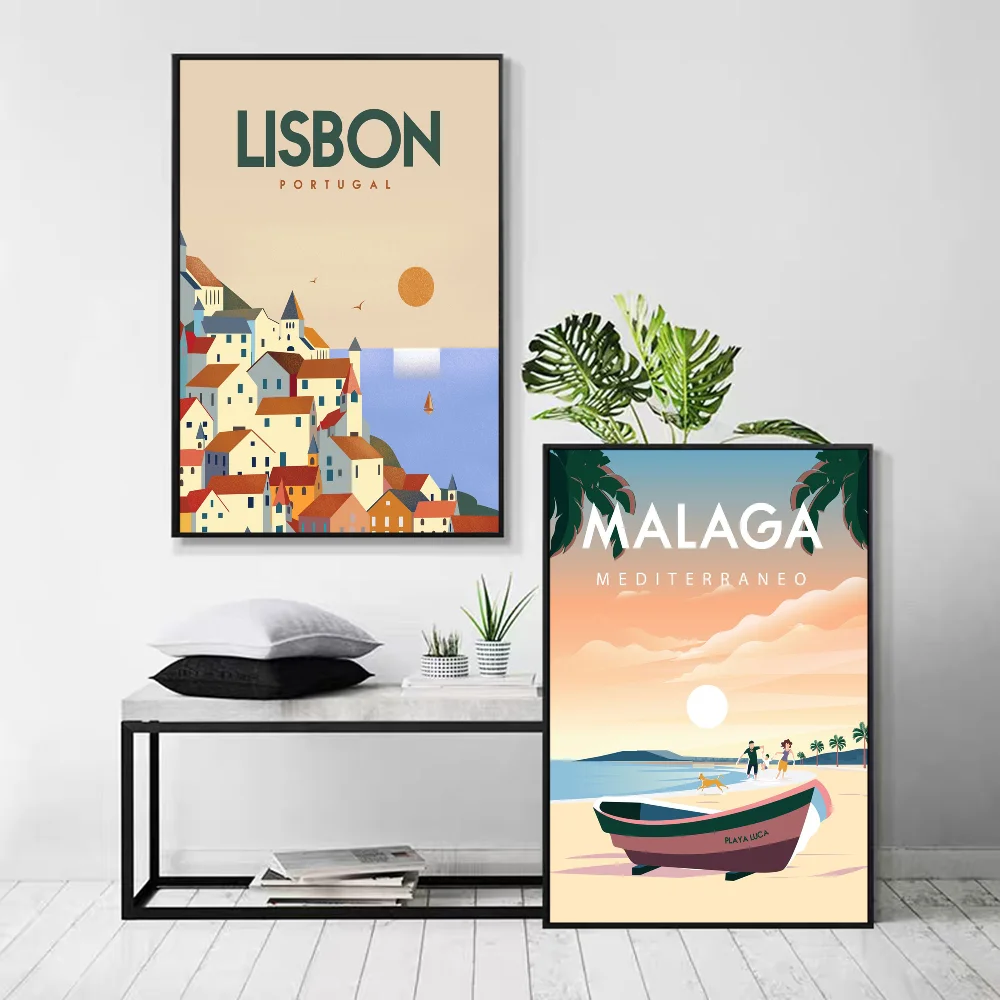 Canada Italy Mexico Colombia Greece Lisbon Bali Malta Ireland Brazil Travel City Movie Sticky Poster Retro Kraft Paper DIY Room