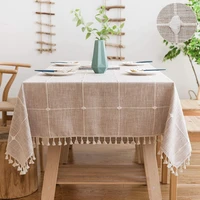 table cloths rectangular checked tablecloth cotton linen tablecloth with tassel fringe for kitchen dining table decorations