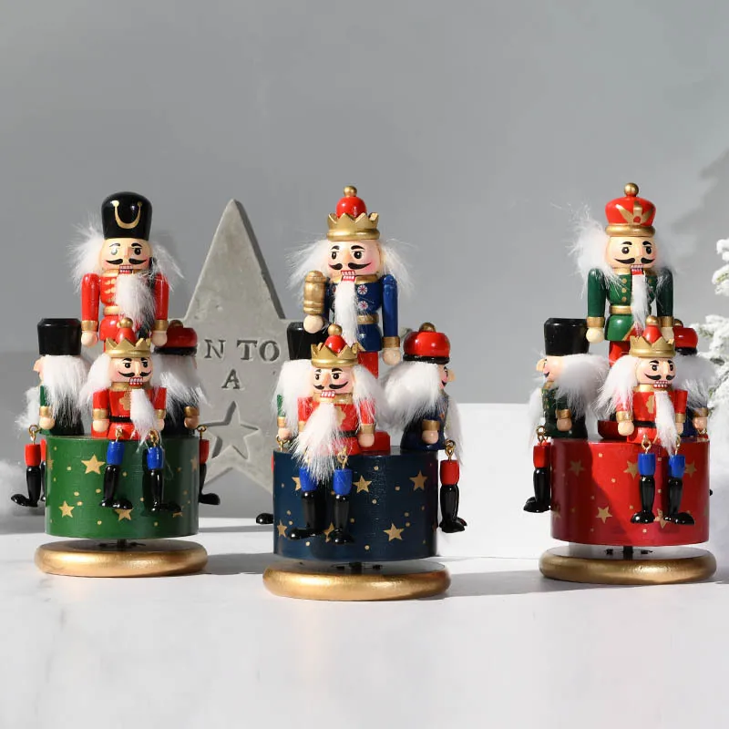 

Hand-painted 23CM Nutcracker Revolving Craft Ornaments Home Wooden Music Box