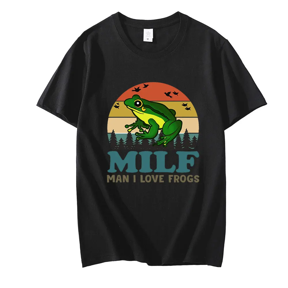

MILF Man I Love Frogs Funny Saying Frog Amphibian Lovers Vintage Funny Unisex T-Shirt Men's Shirt Short Sleeve Cotton Tee Shirt