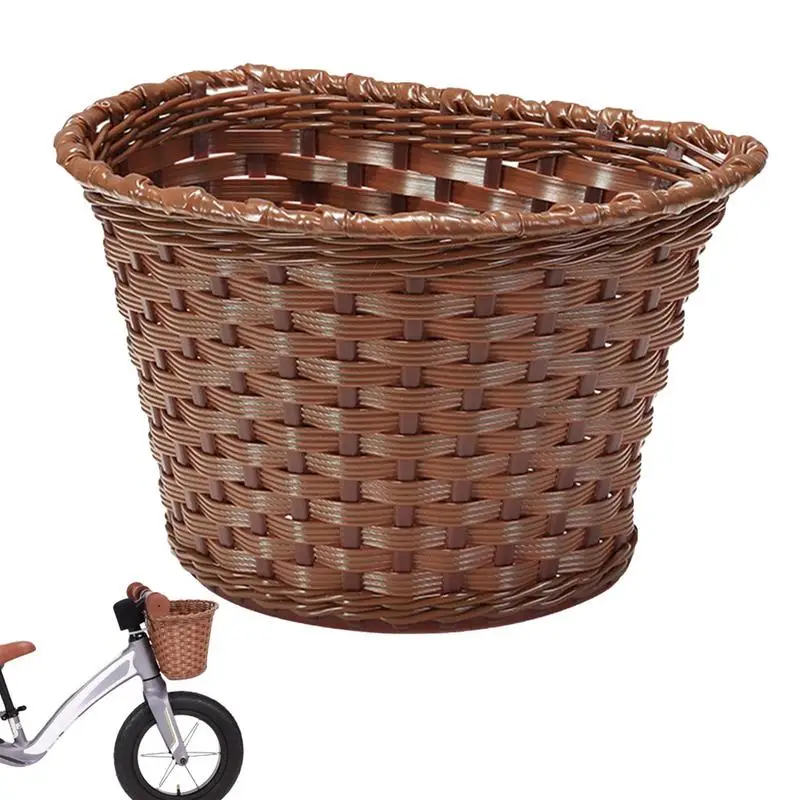 

Kid Woven Bike Basket Woven Mini Bike Basket For Kid Front Handlebar Handwoven Imitate Wicker Basket Waterproof With Leather