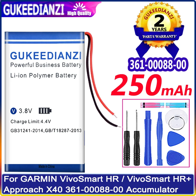 

250mAh Battery For Garmin VivoSmart HR / VivoSmart HR+ Approach X40 361-00088-00 Accumulator 3.7V 2-wire Li-polym Bateria