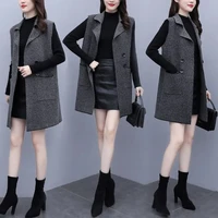 fashion long plaid vest womens autumn and winter 2022 new korean version sleeveless suit jacket vest blend woolen coat 2052