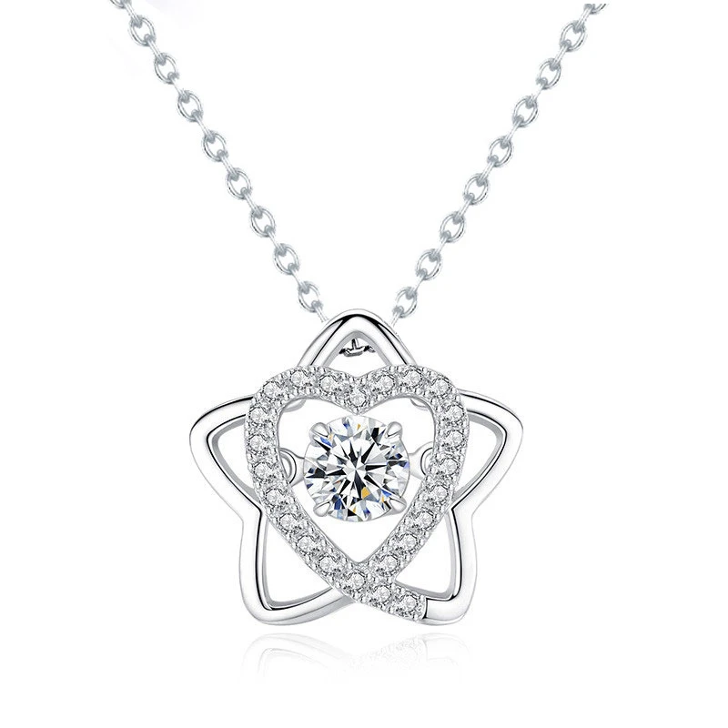 

S925 Sterling Silver Necklace Female Pentagram Pendant Beating Heart Moissanite Jewelry Smart Collarbone Chain Jewelry