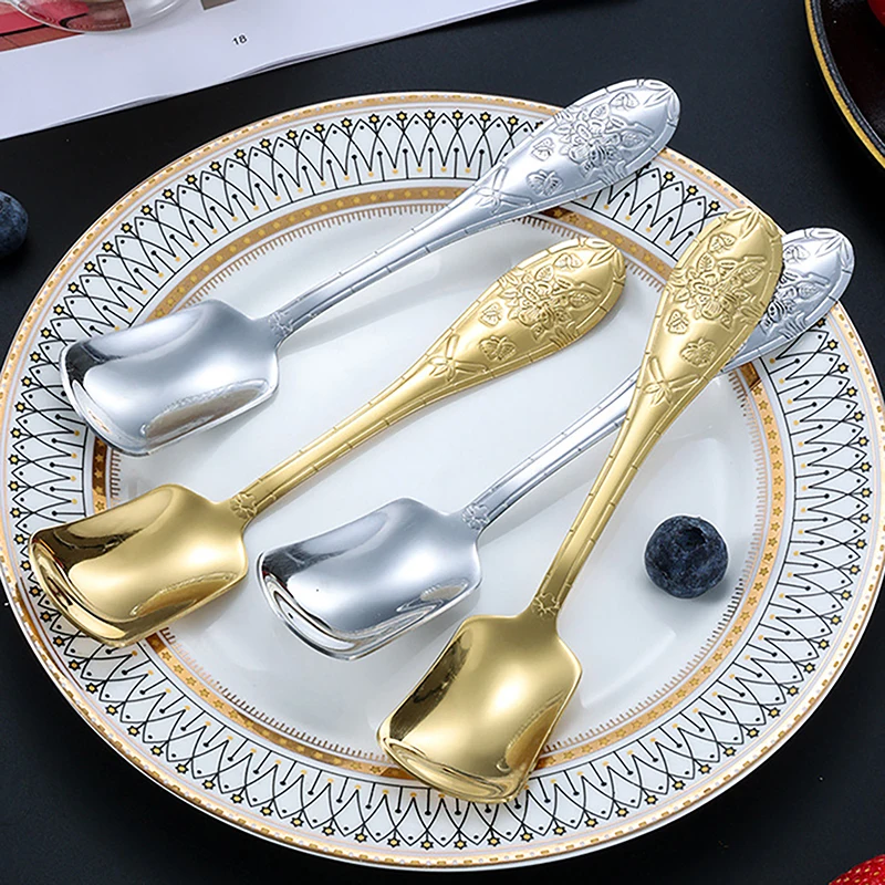 Четырехместная чайная ложка из нержавеющей стали золотого и серебряного цвета с