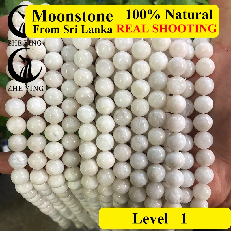 

Zhe Ying 100% Natural Moonstone Beads Smooth Round Loose Spacer Beads For Jewelry Making 15inches 6/8/10mm DIY Bracelets Beads