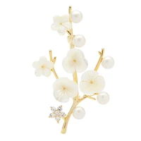 wulibaby natural shell pearl flower brooches for women unisex 2 color plum blossom flower party office brooch pins gifts