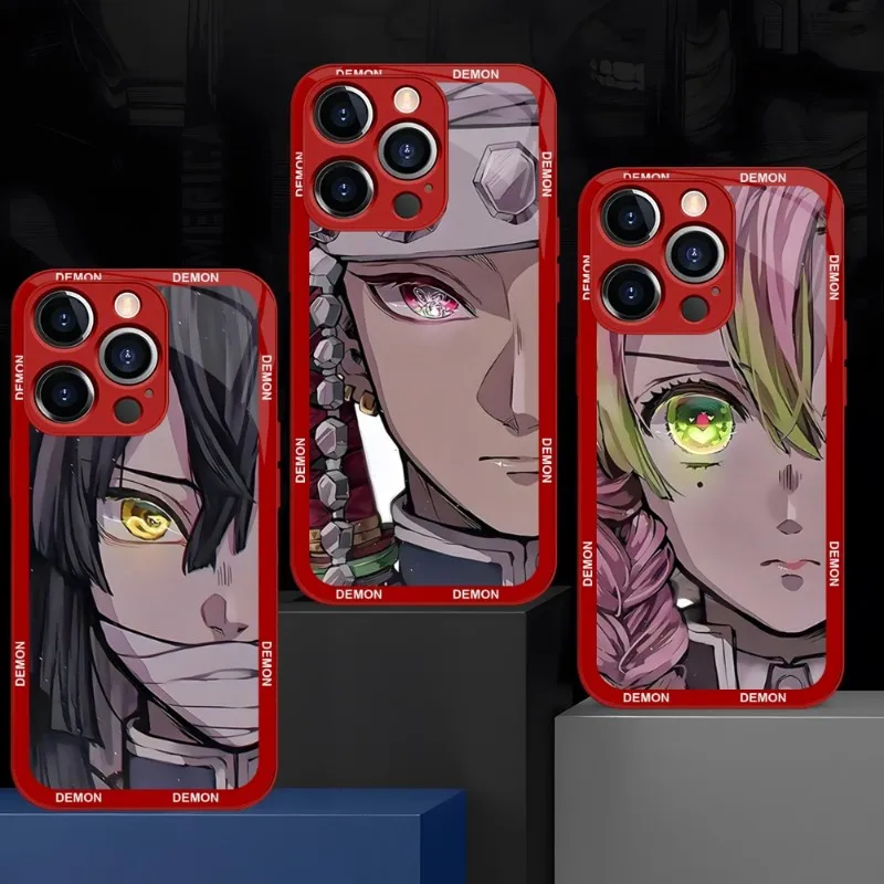 

Demon Slayer Anime Phone Case Red Blue Glass For IPhone 13 14 12 11 Pro Max Plus Mini X XR 8 7 6s SE2020 Cover
