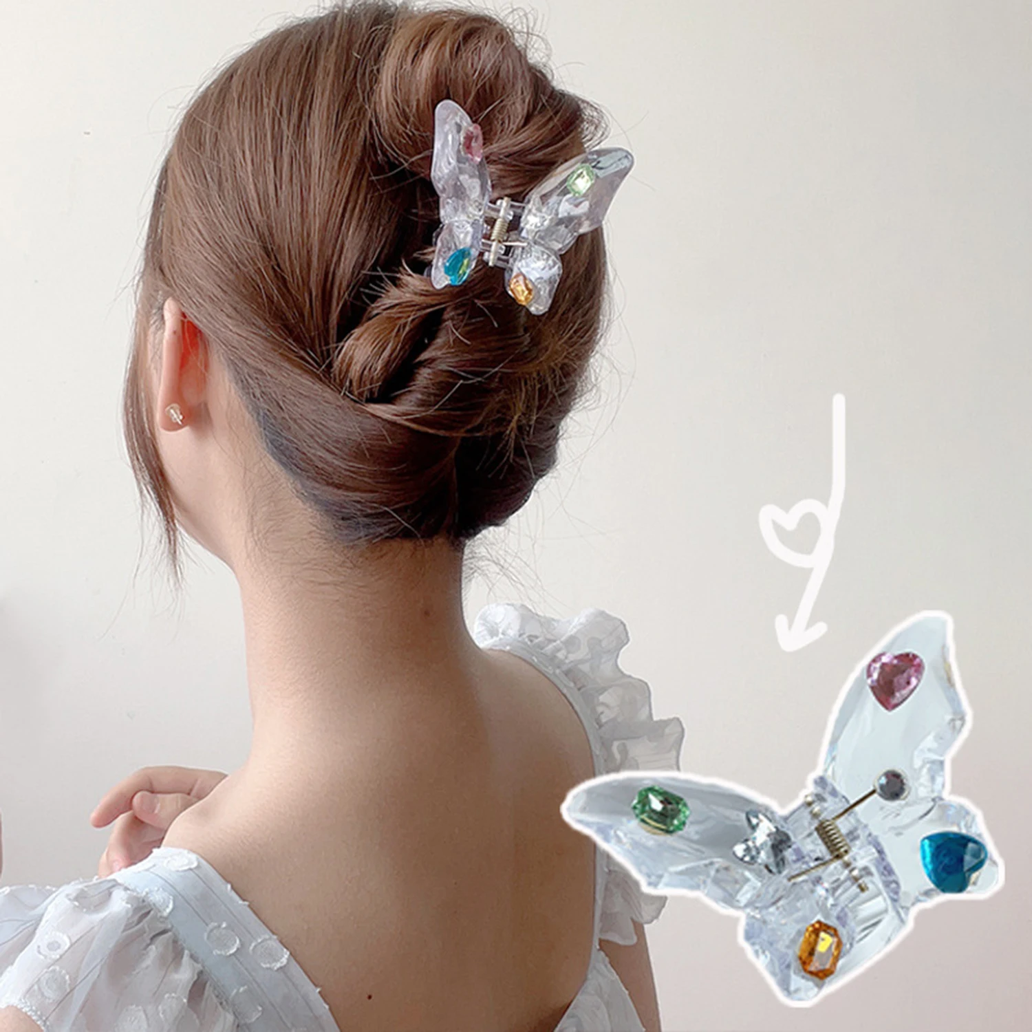 

2023 New Elegant Crystal Colored Rhinestone Butterfly Clasp Hair Claw Hairgrip Hair Claw Butterfly Hair Claw