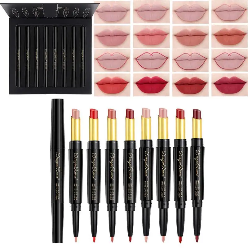 

Sdattor 8pcs Lip Liner And Lipstick Set Long-lasting Lip Stain Matte Lip Gloss Mini Heart Design Nonstick Cup Velvet Lip Glaze W