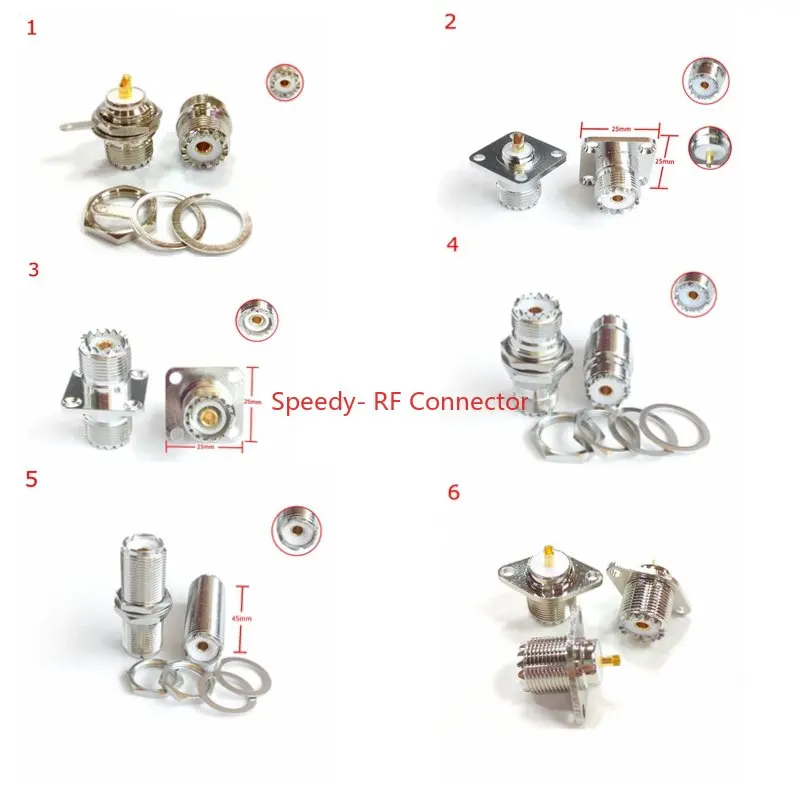 

10Pcs SO239 SO-239 UHF SL16 UHF Female Socket Mount Connector UHF SO239 4hole Flange Rhombus for Panel Chassis RF Brass Copper