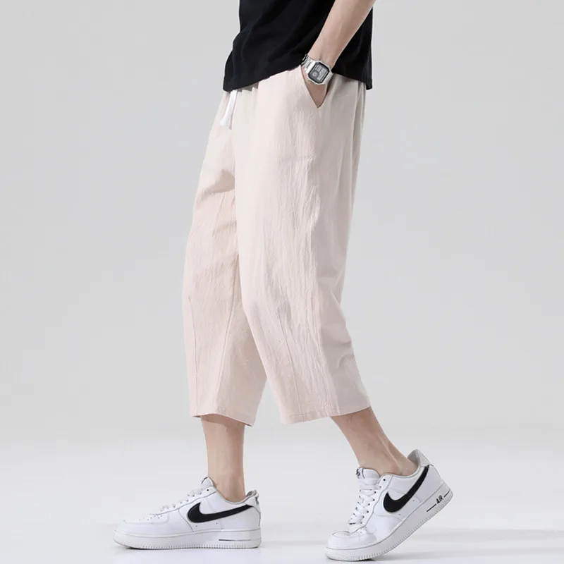 

2022 Summer Casual Pants Men's Wild Cotton and Linen Loose Linen Pants Korean Style Trend Nine-point Straight Trousers