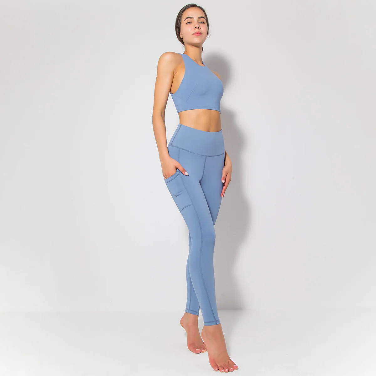 

Peach Buttock Yoga Suit New Women Leggings Back Bra Hip Pocket Tight Yoga Pants Fitness Running Sports Yoga Suit