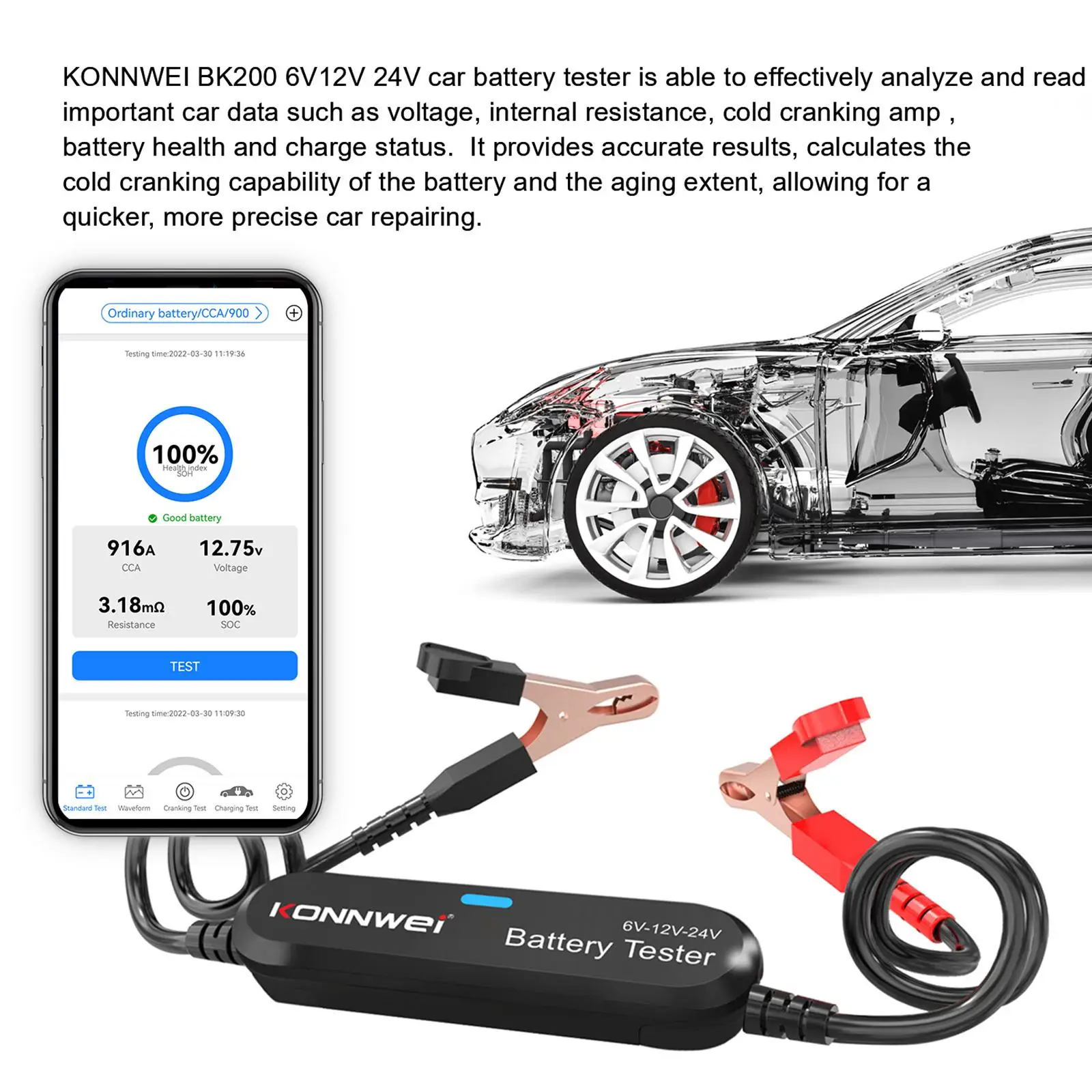 

Bluetooth Car Battery Testing Tool Digital Portable for Marine Truck RV
