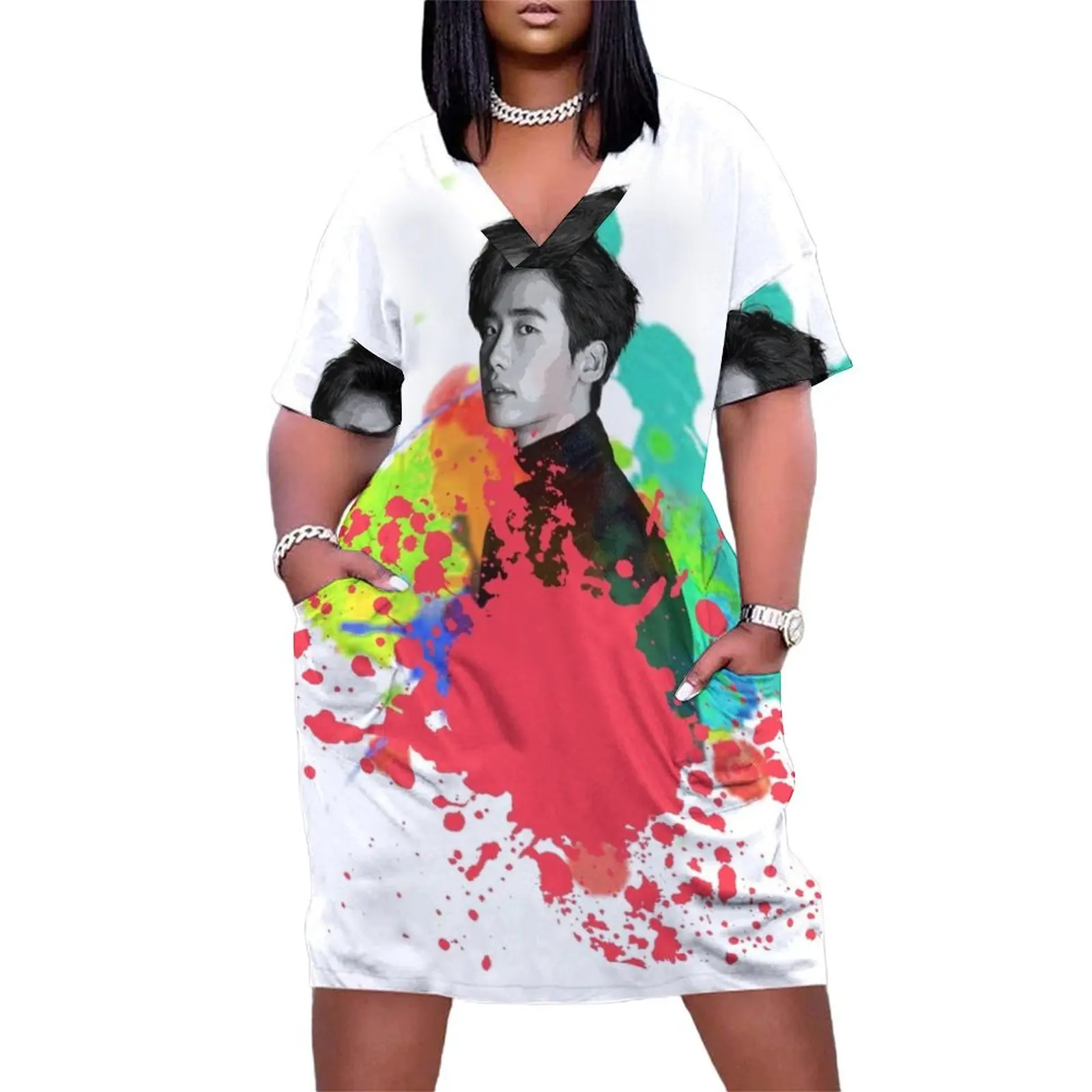 Lee Jong-Suk Jongsuk Jong Suk Oppa Свободное карманное платье свадебное для гостей на день