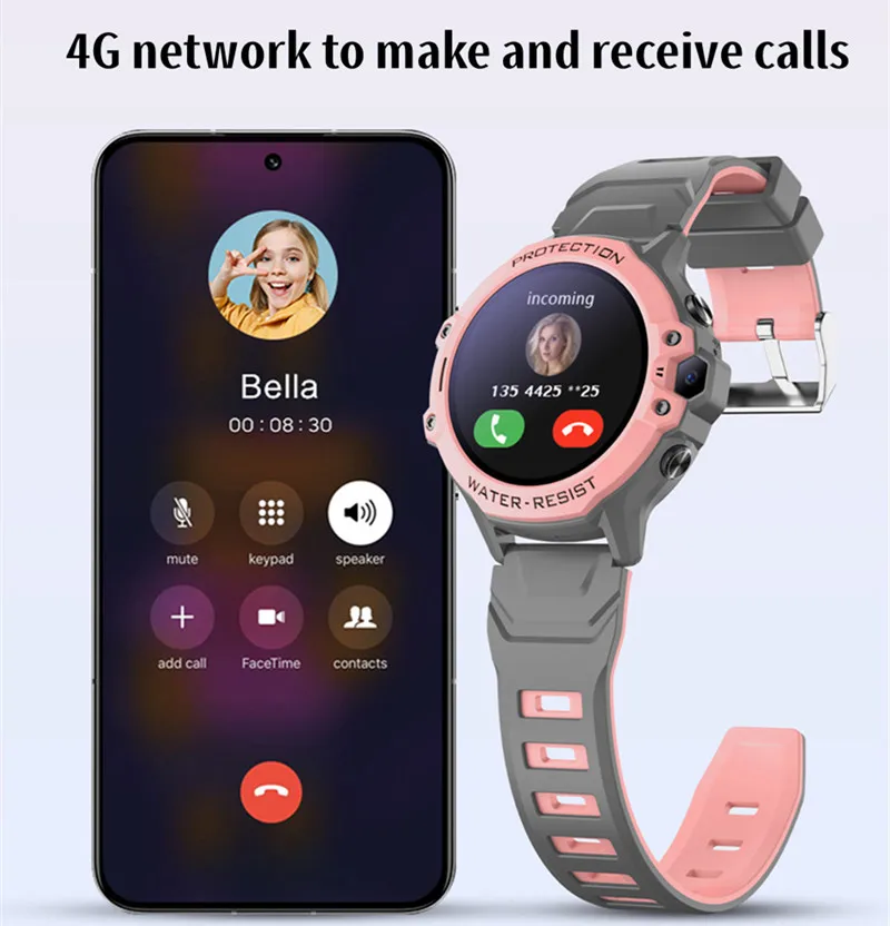Фото Смарт-часы детские, 4G, SIM-карта, голосовые вызовы, GPS-позиционирование, видеозвонки, часы для студентов, мониторинг местоположения, трекер SOS №3