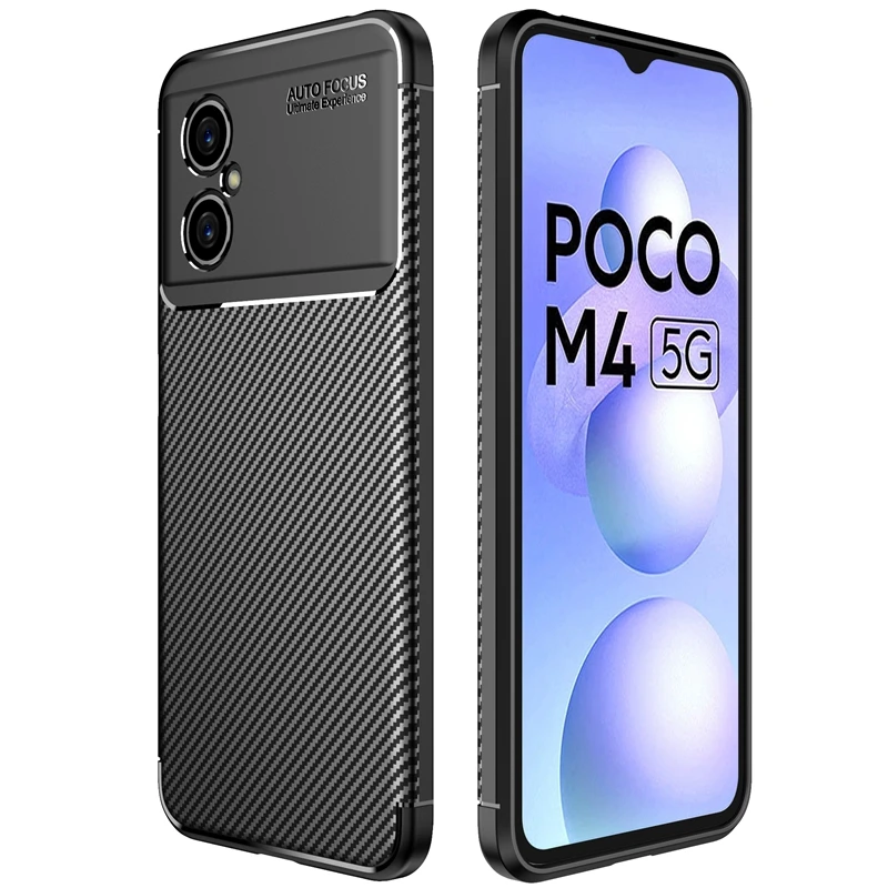 Carbon Fiber Soft TPU Phone Case For Xiaomi Poco M4 5G X4 Pro Full Cover Back Bumper Camera Protector Shell