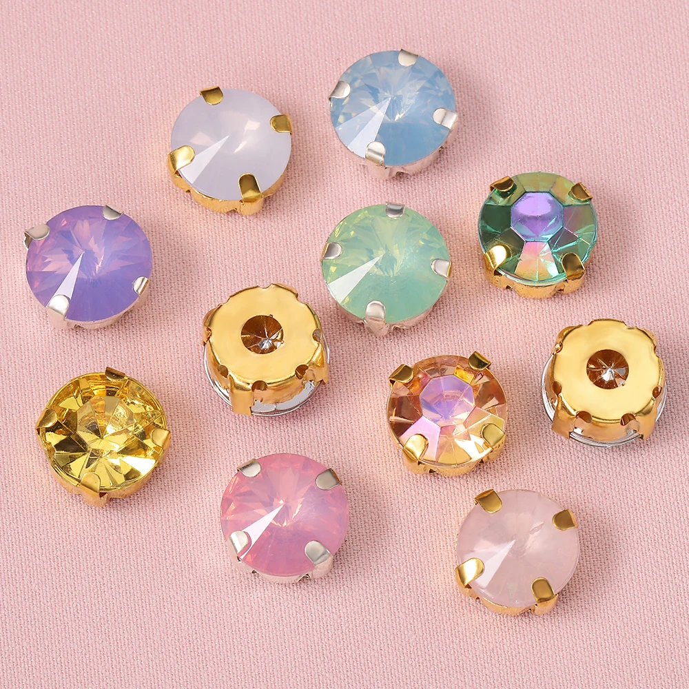 

50Pcs 10mm Round Rhinestones Beads Crystal Sew On Loose Beads Flat Base DIY Needlework Jewelry Making Dress Accessories Supplies