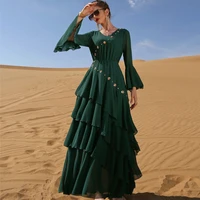 women dress 2022 spring new dark green chiffon long travel holiday maxi dress butterfly sleeve vestido feminino