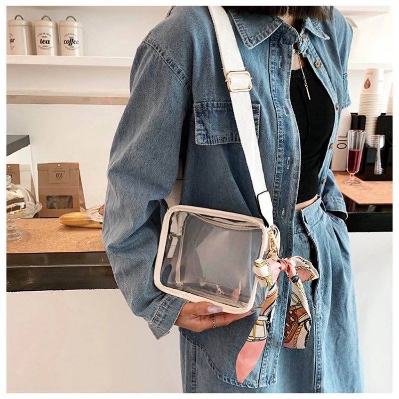 

Fashionable Transparent Small Square Bag for Women Summer PVC one Shoulder Crossbody Bag Female Outdoor Phone Bag Wallet Purse