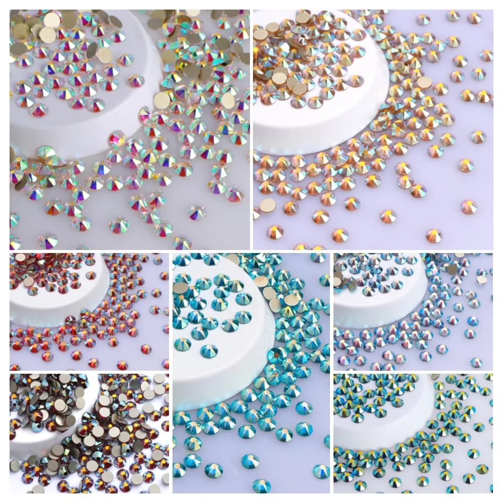 16 Cut Facets SS10 Non HotFix Glass Flatback Rhinestones Glitter Crystal AB Nail Strass Gemstone DIY Nail Art Decoration Parts