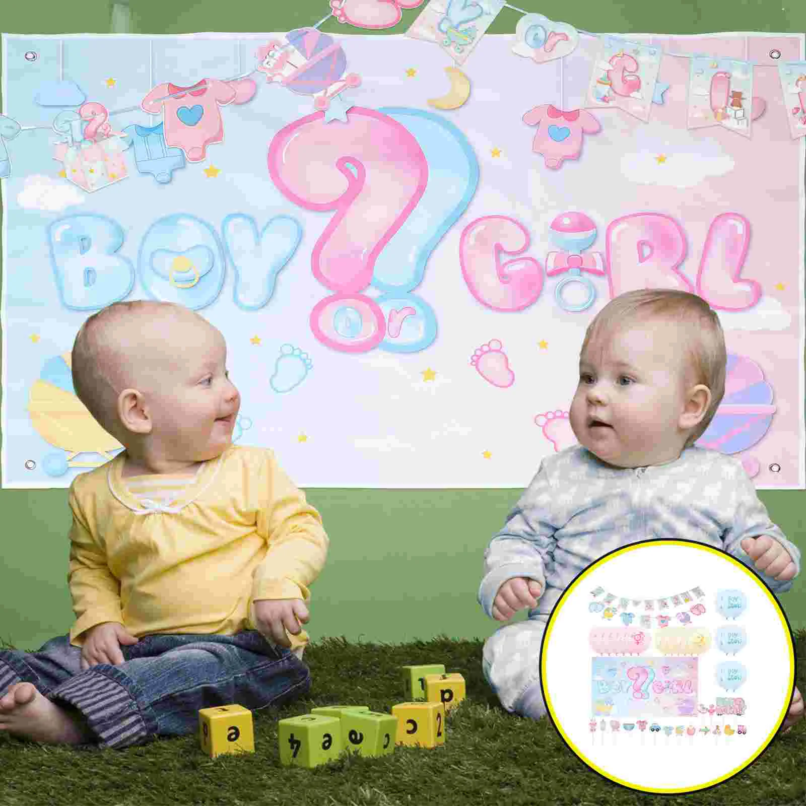 

1 Set Gender Reveal Background Banner Baby Shower Gender Reveal Balloons
