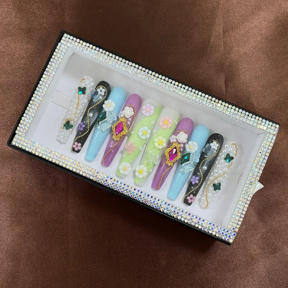 10 шт. великолепные элегантные Многоразовые Акриловые накладные ногти ручной