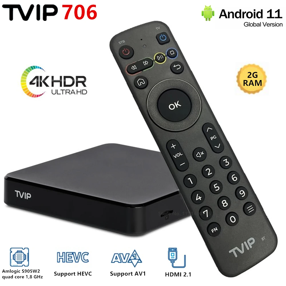 

Новинка 2023 года, лучшая Android-приставка TVIP706 с дистанционным управлением BT, 2 ГБ, 8 ГБ, 4K, 2,4/Φ, Wi-Fi, ТВ-приставка Android 11, умный потоковый плеер VS TVIP705