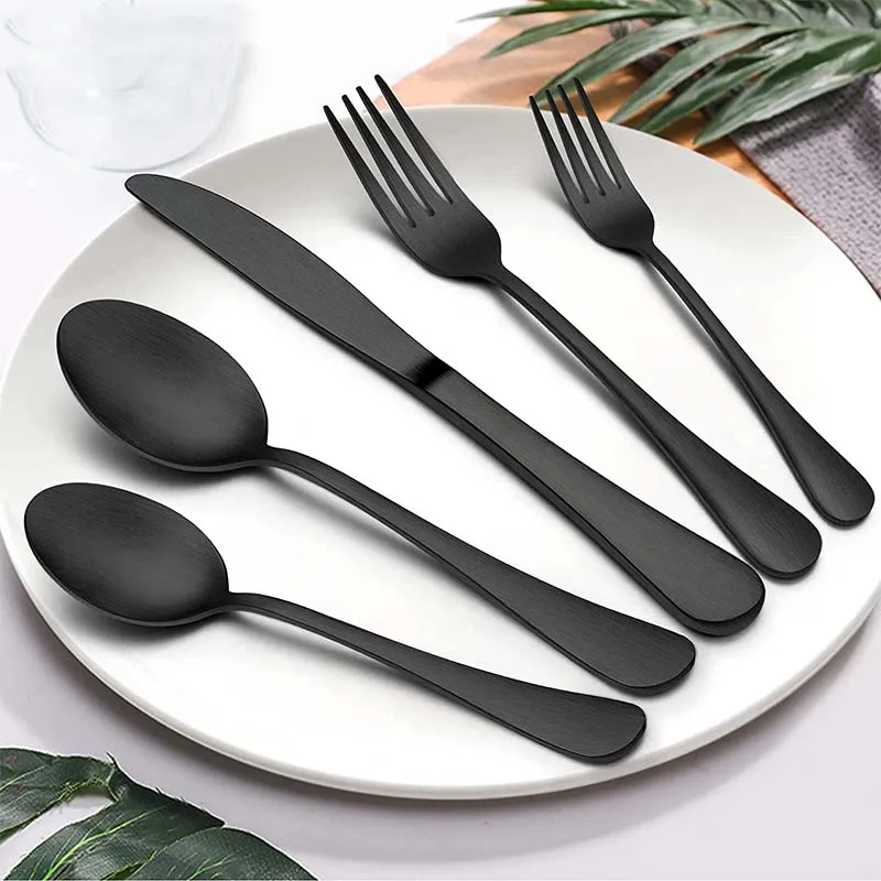 Black Western Dinnerware Set Steak Knife Fork Spoon Teaspoon Cutlery Set Stainless Steel Tableware Set Dishwasher Safe Cutlery