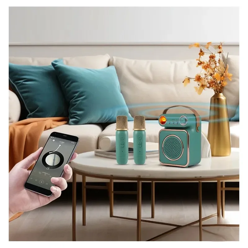 

Беспроводной Детский ретро-караоке Bluetooth-динамик 4000Amh, двойной микрофон, Портативная USB-зарядка, встроенная батарея, аудио, Caixa De Som