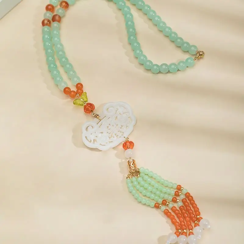 

Vintage Chinese Hanfu Necklace Tang Ming Song Dynasty Ruyi Pendant Long Necklaces 2023 New