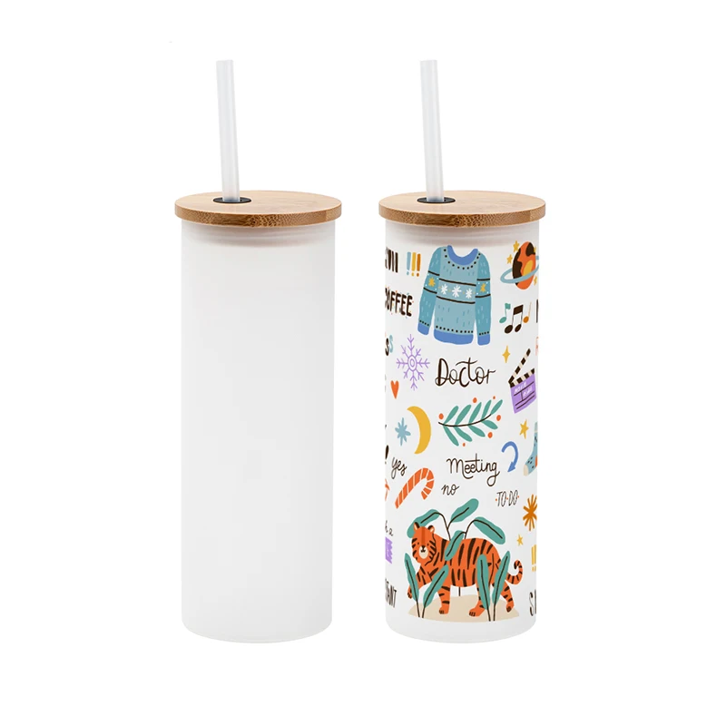 

17oz Sublimation Tumbler Gradient Juice Bottle With Bamboo Lid And Straw Frosted Wine Tumblers DIY Blanks Cup For Gift