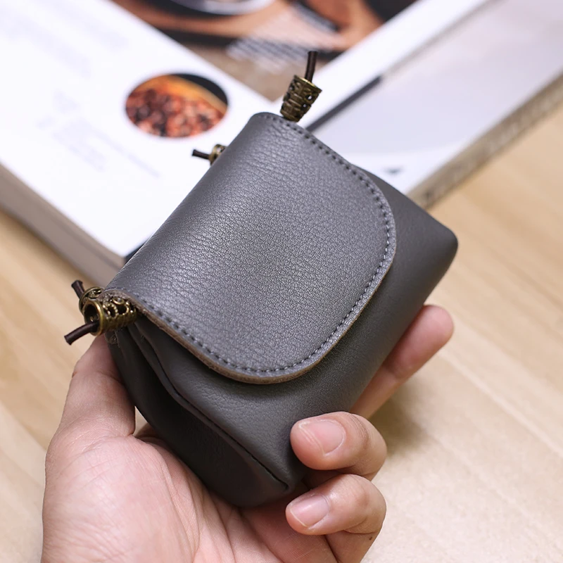 

Vintage Cowhide 100% Leather Men Wallets Handwork Women little purses Portable ID Credit Card Case Small Man Coin Purse organize