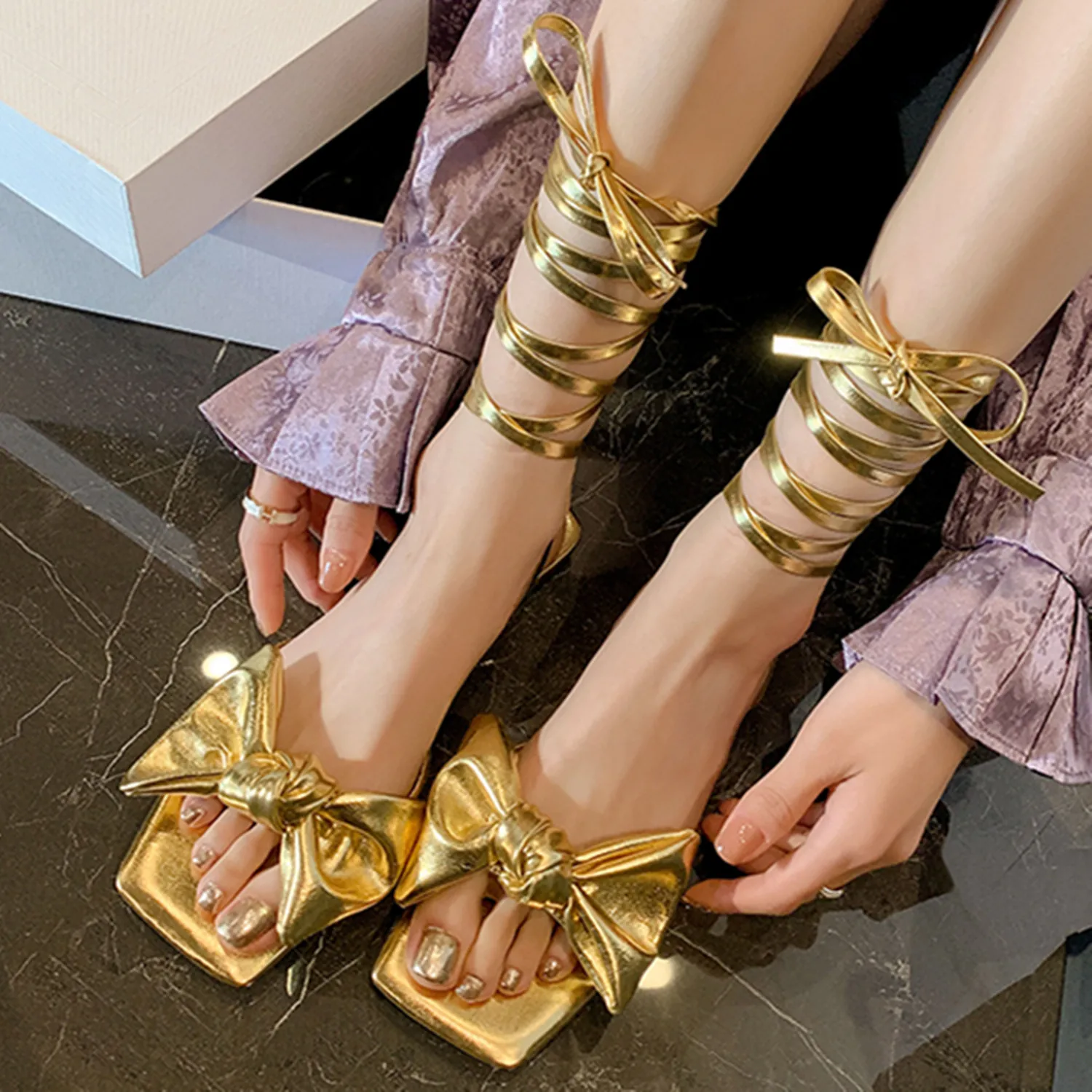 

Rome Cross Strap Flat Sandals Women Summer 2023 Square Toe Gladiator Sandals Woman Non Slip Beach Shoes Plus Size 41