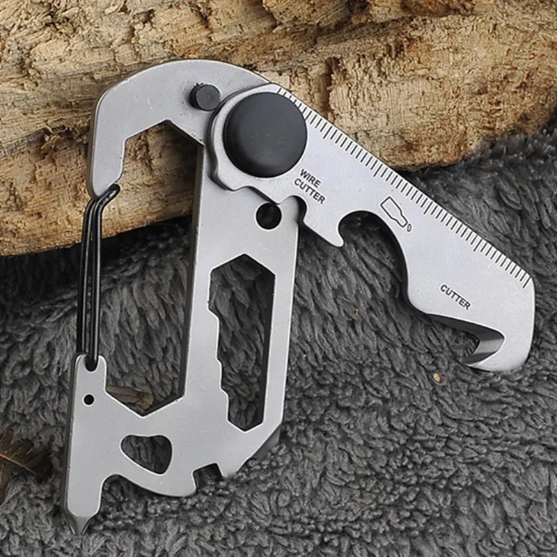 

13 in 1 Multifunctional Pocket Creative Keychain Mountaineering D-type Buckle Spoke Wrench Steel Wire Cut Durable Anti Corrosion
