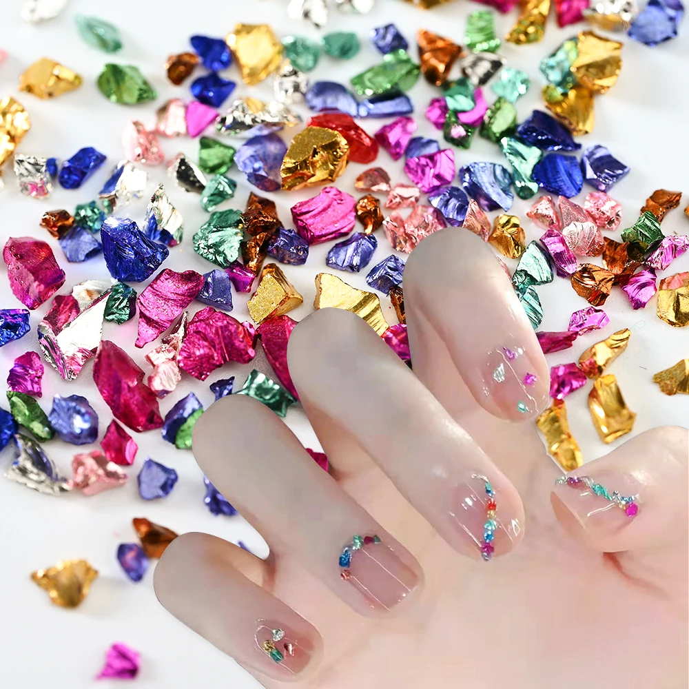 

1 Bag Colorful Glass Stones Pebbles Nail Art Crushed Mineral Broken Crystal Quicksand Filling Manicure Irregular Gravel Material