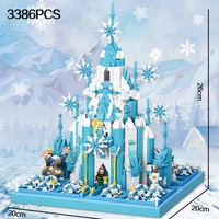 3386pcs cartoon animation movie ice and snow castle blue castle assembly building model building blocks childrens toys