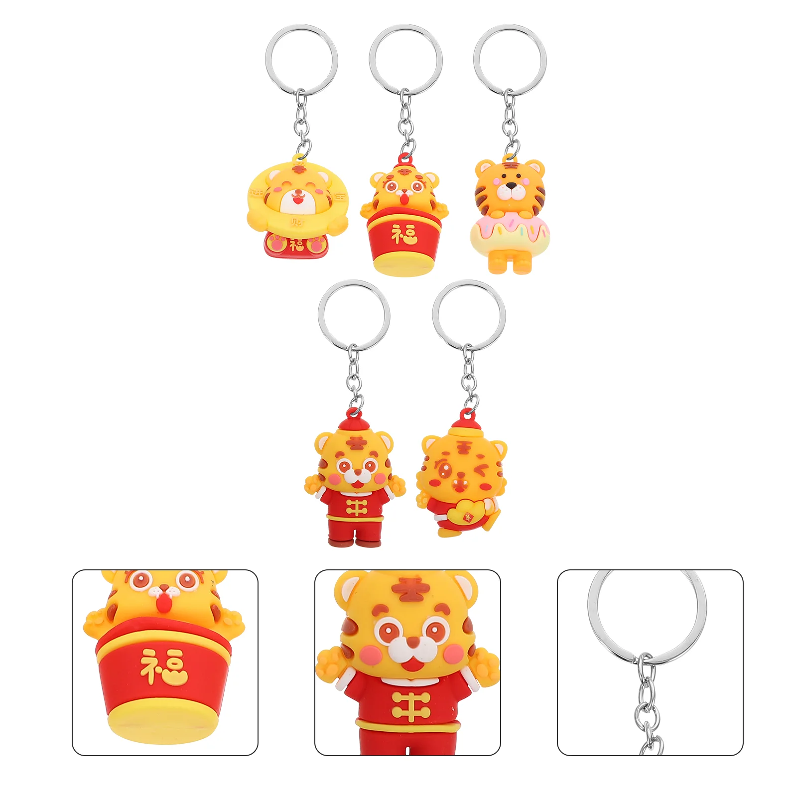

5pcs Cartoon Bag Pendant Tiger Doll Hanging Decorations Key Chain Pendants