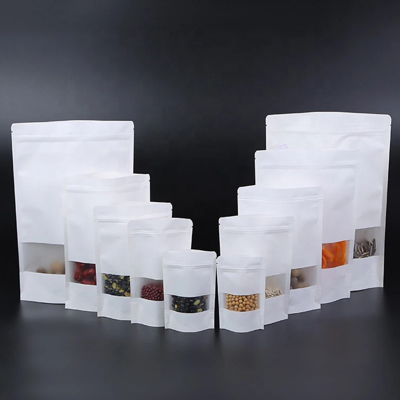 

50pcs Resealable Kraft Paper Zipper Bags Candy Tea Dried Fruit Gift Packaging Pouches Doypack Food Storage Bag With Window