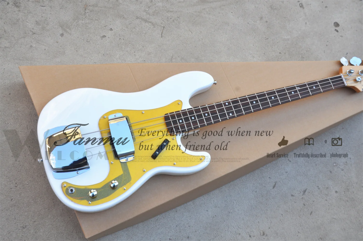 

4 Strings Bass Guitar Pre White Bass Gold Pickguard Basswood Body Maple Neck Rosewood Fingerboard