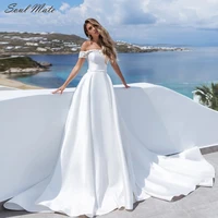 elegant satin 2022 wedding dress for women sweetheart off the shoulder bride dress backless a line bridal gown vestido de novia