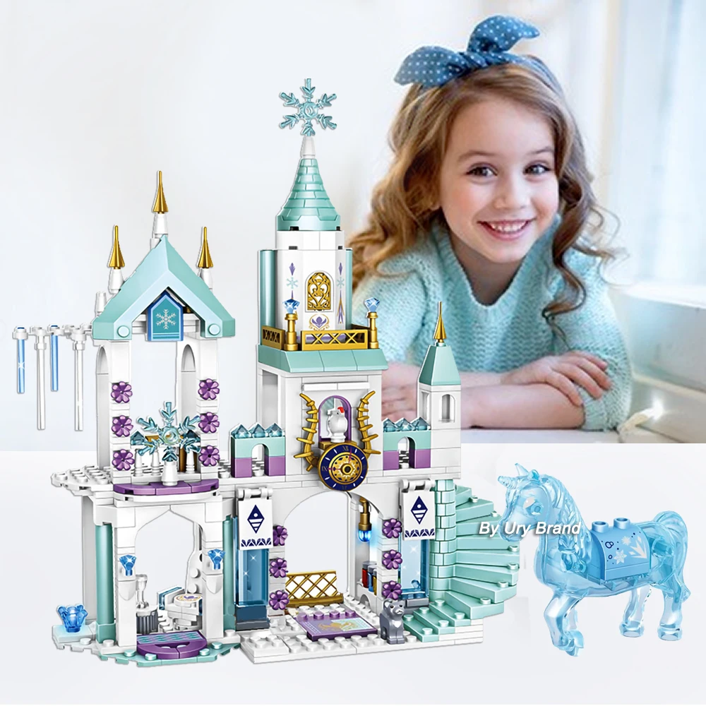 

Friends Princess Castle House Sets for Girls Movies Royal Ice Playground Horse Carriage DIY Building Blocks Toys Kids Gifts 2021