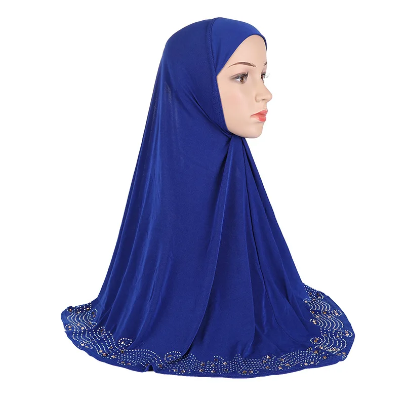 H001 high quality medium size 70*70cm muslim amira hijab with rhinestones pull on islamic scarf head wrap  muslim fashion