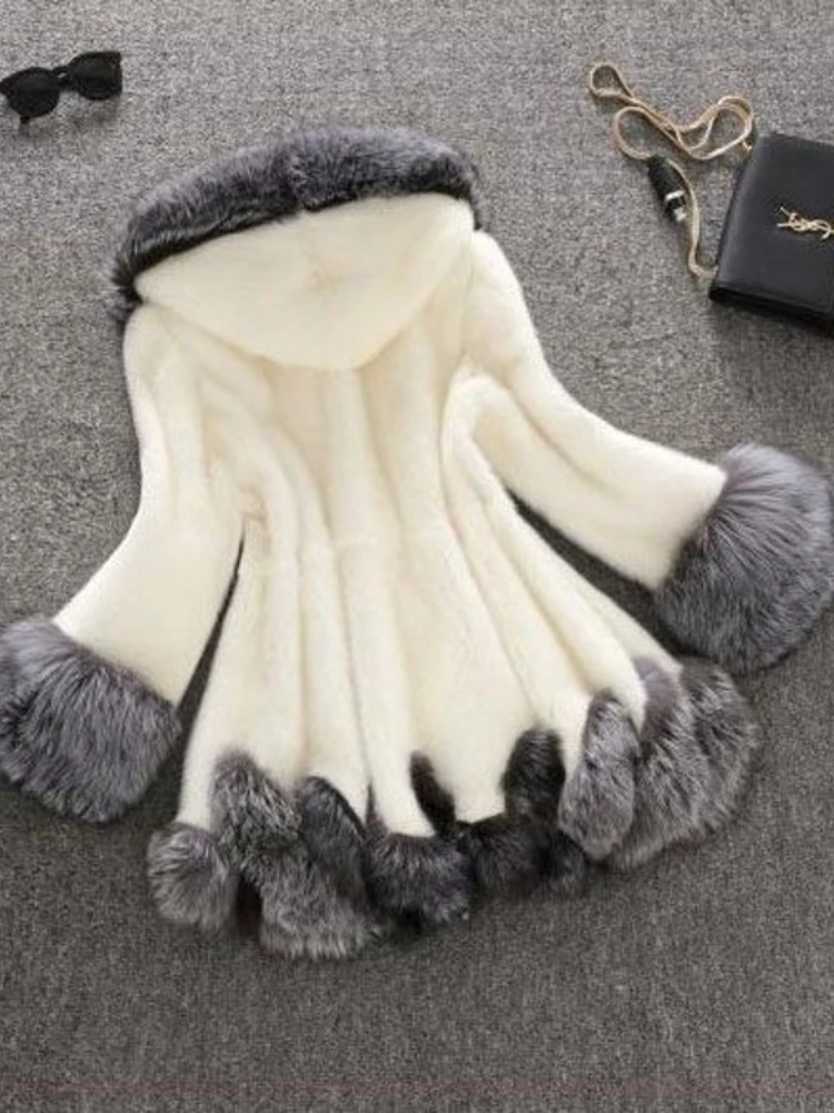 ICCLEK New 2018 imitation fur women's coat medium long hooded fox fur man made fur mink fur coat