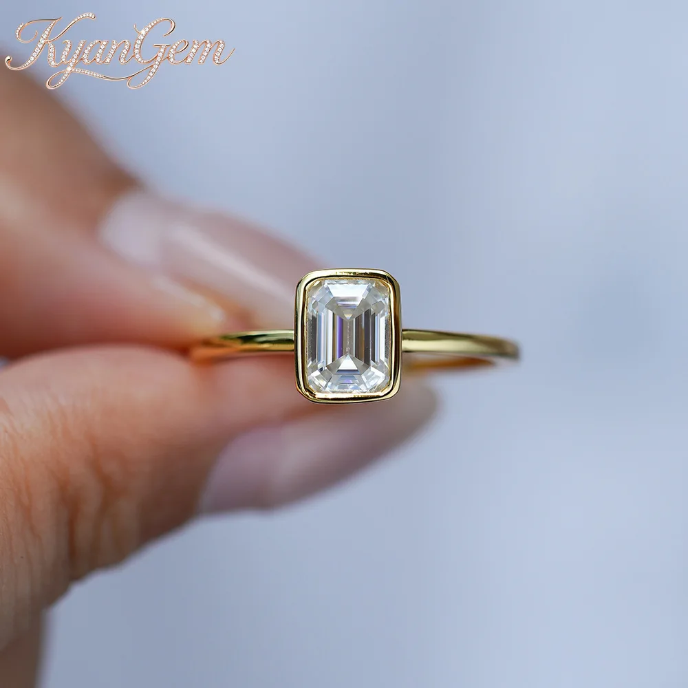 Фото Новое женское кольцо KyanGem из 100% настоящего золота 18 карат с изумрудной огранкой и камнем из муассанита весом 1 карат, подарок на День святого Валентина №1