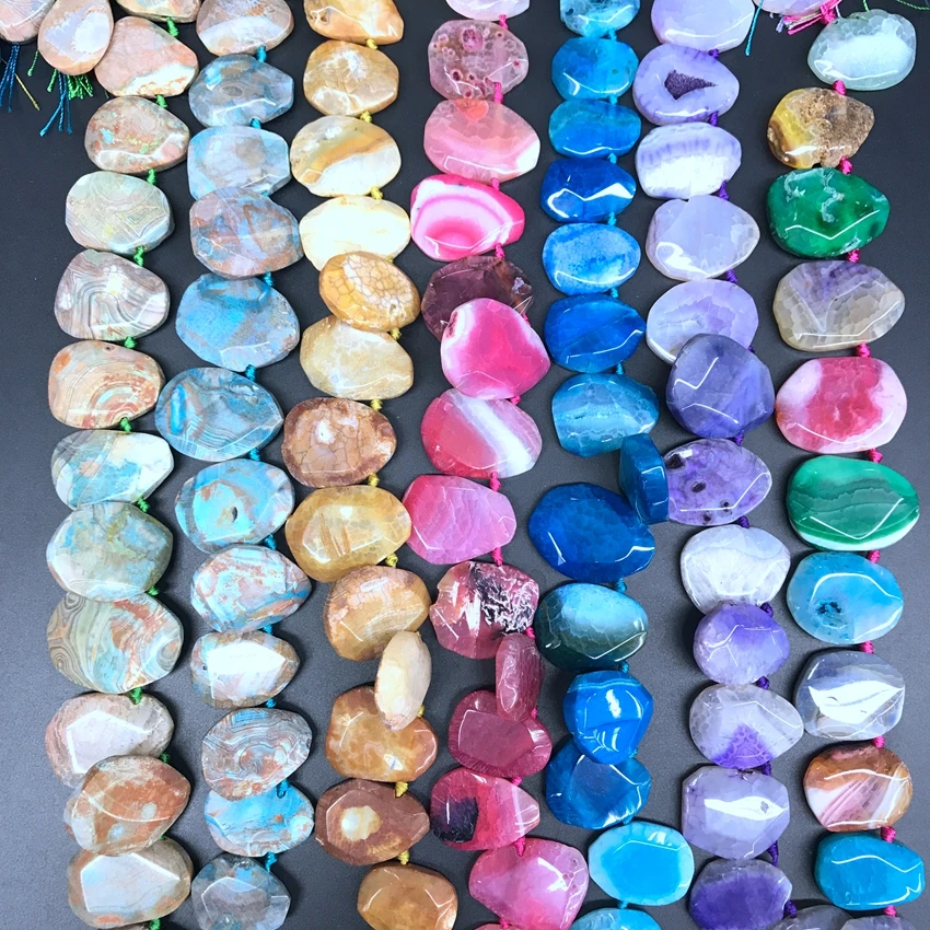 15.5"/strand Top Drilled Faceted Slice Dragon Veins Agates Loose Beads,Natural Stone Drop Slab Pendants Necklace Jewelry Making